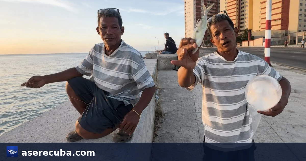 Cubanos innovan en la pesca con preservativos en el Malecón de La Habana